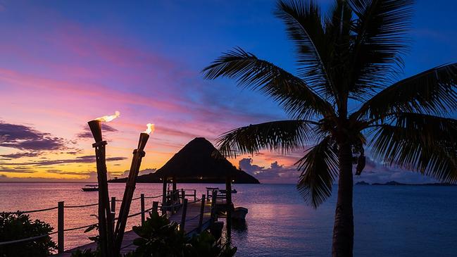 The stunning sunset at Likuliku Lagoon Resort, Fiji. Supplied