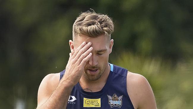 Titans’ Bryce Cartwright and Brian Kelly have been stood down for refusing the vaccination. Picture: AAP.