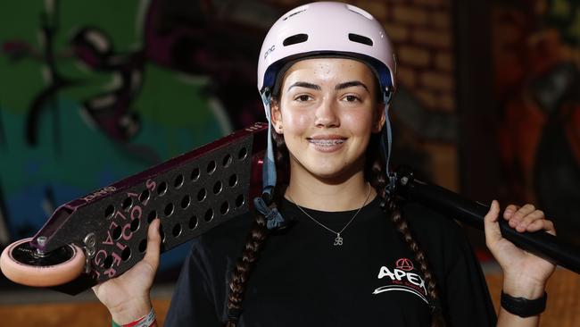 Bianca Dilworth, 15, will represent Australia at the World Roller Games in Spain. Picture: AAP/Regi Varghese