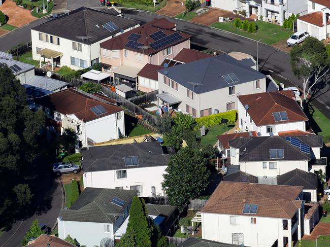 SYDNEY, AUSTRALIA - NewsWire Photos MARCH 24, 2021: An Aerial view of the Housing Market in the Western Sydney region where many homes have solar panels installed on the rooftops, Sydney Australia. Picture: NCA NewsWire / Gaye Gerard