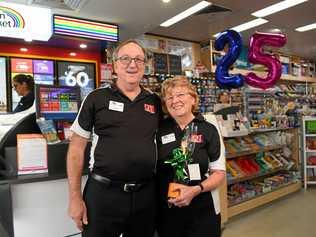 STORY TO TELL: Chris and Janet Calver are celebrating 25 years at Karalee News. Picture: Rob Williams