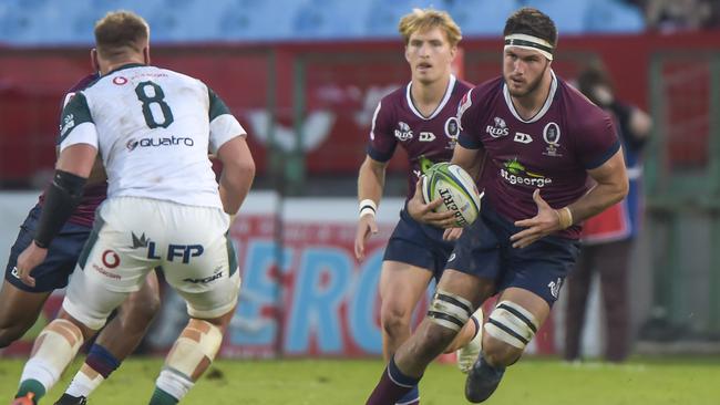 Queensland Reds flanker Liam Wright (right) in action against the Bulls last weekend. Picture: Christiaan Kotze )