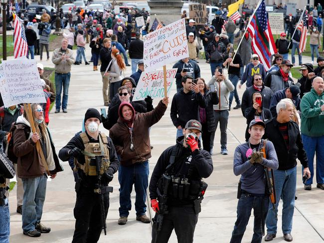 People protest against excessive quarantine at the Michigan State Capitol in April. Picture: AFP