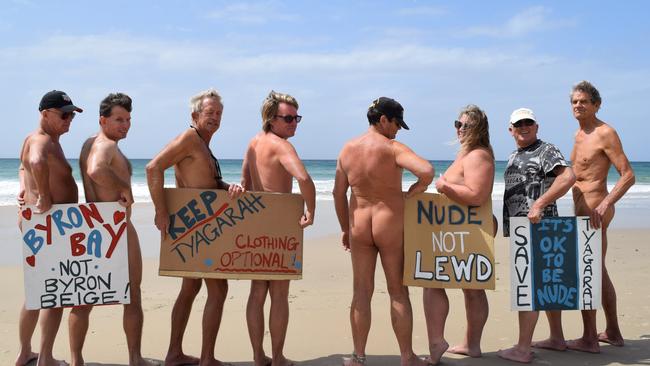Many gathered at Nude Not Lewd Rally at Tyagarah Beach in 2018 to fight for clothing optional beaches. Picture: Marc Stapelberg / News Regional Media.