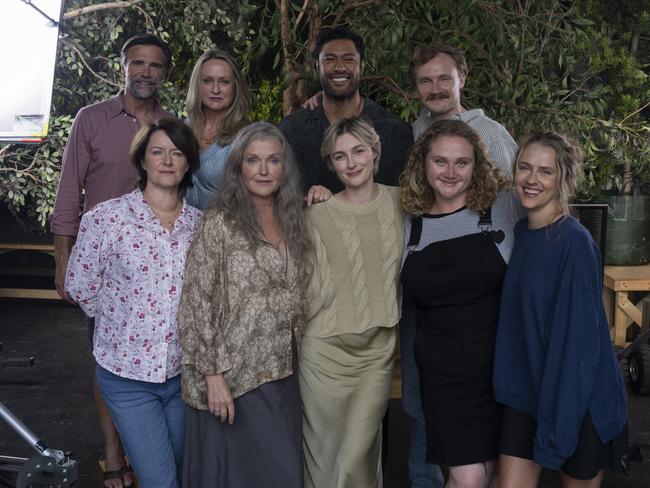 The Last Anniversary stars (front row, left to right) Susan Prior, Miranda Richardson, Claude Scott-Mitchell, Danielle Macdonald and Teresa Palmer. (Back row, left to right) Jeremy Lindsay Taylor, Helen Thomson, Uli Latukefu and Charlie Garber. Picture: Binge