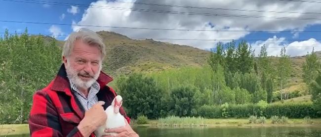 Sam Neill is grieving the death of his duck, Charlie Pickering. "Cuddle a duck. If you can. Best if you're old friends like Charlie and me …" Picture: Instagram