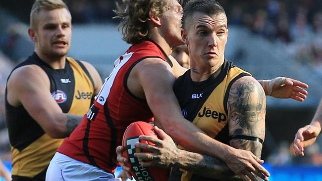 Dustin Martin was in everything against Essendon. Picture: Wayne Ludbey