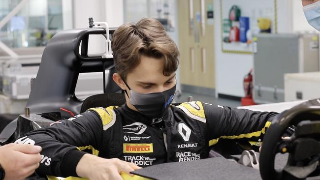 Oscar Piastri during his seat fitting ahead of his first test of a Formula One car for Renault later this month.