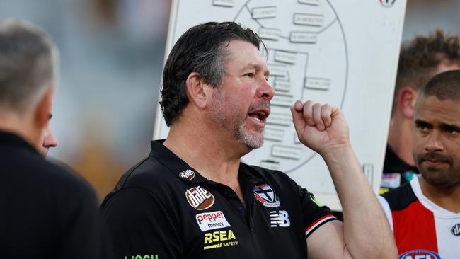 St Kilda coach Brett Ratten is a big supporter of the AFL’s umpire dissent rule. Picture: Getty Images