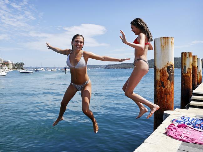 Alyssa Vlouhos and Alexandra Lonsdale always use sunscreen but many others do not. Picture: Tim Hunter