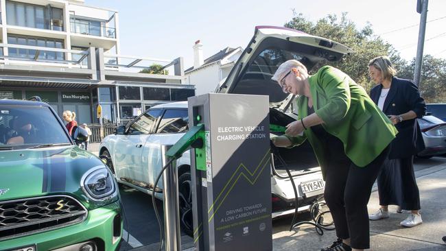 Penny Sharpe, Minister for Climate Change and the Environment and Dr Marjorie O’Neill, Member for Coogee at an announcement on electric vehicle charging infrastructure. Picture: NewsWire / Jeremy Piper