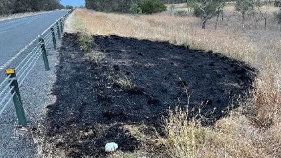 A man driving his car on its rims sparked spot fires along the side of the road in Buangor on Sunday. Picture: Victoria Police