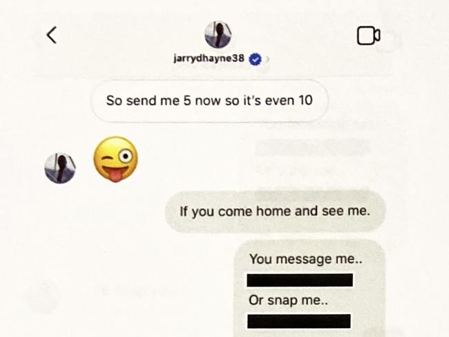 Instagram messages between Jarryd Hayne and the woman he sexually assaulted. Picture: Supplied.