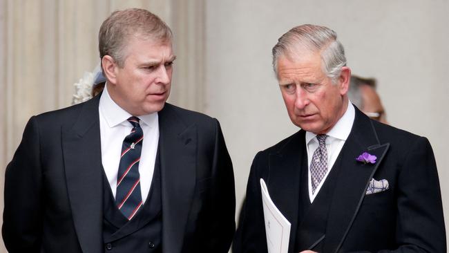 LONDON, UNITED KINGDOM - JUNE 05: (EMBARGOED FOR PUBLICATION IN UK NEWSPAPERS UNTIL 24 HOURS AFTER CREATE DATE AND TIME) Prince Andrew, Duke of York and Prince Charles, Prince of Wales attend a Service of Thanksgiving to celebrate Queen Elizabeth II's Diamond Jubilee at St Paul's Cathedral on June 5, 2012 in London, England. For only the second time in its history the UK celebrates the Diamond Jubilee of a monarch. Her Majesty Queen Elizabeth II celebrates the 60th anniversary of her ascension to the throne. Thousands of wellwishers from around the world have flocked to London to witness the spectacle of the weekend's celebrations. (Photo by Max Mumby/Indigo/Getty Images)