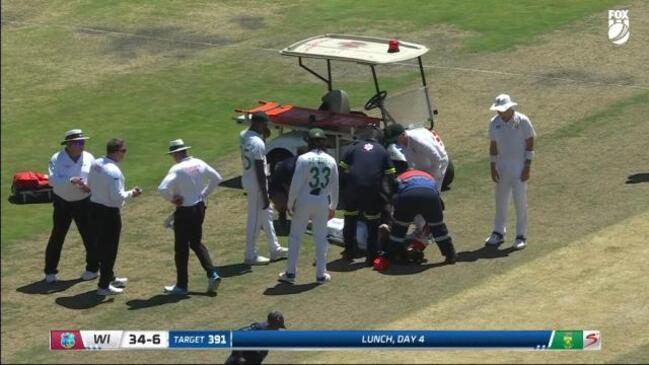 Keshav Maharaj suffers shock injury celebrating a wicket