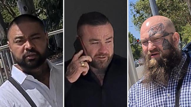 Bandidos OMCG current and former members Haumono Uepi, left, with Ben Williamson and Christopher Forbes were sentenced at Penrith Local Court on February 17.