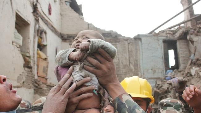 4 month old baby rescued from rubble in Nepal.