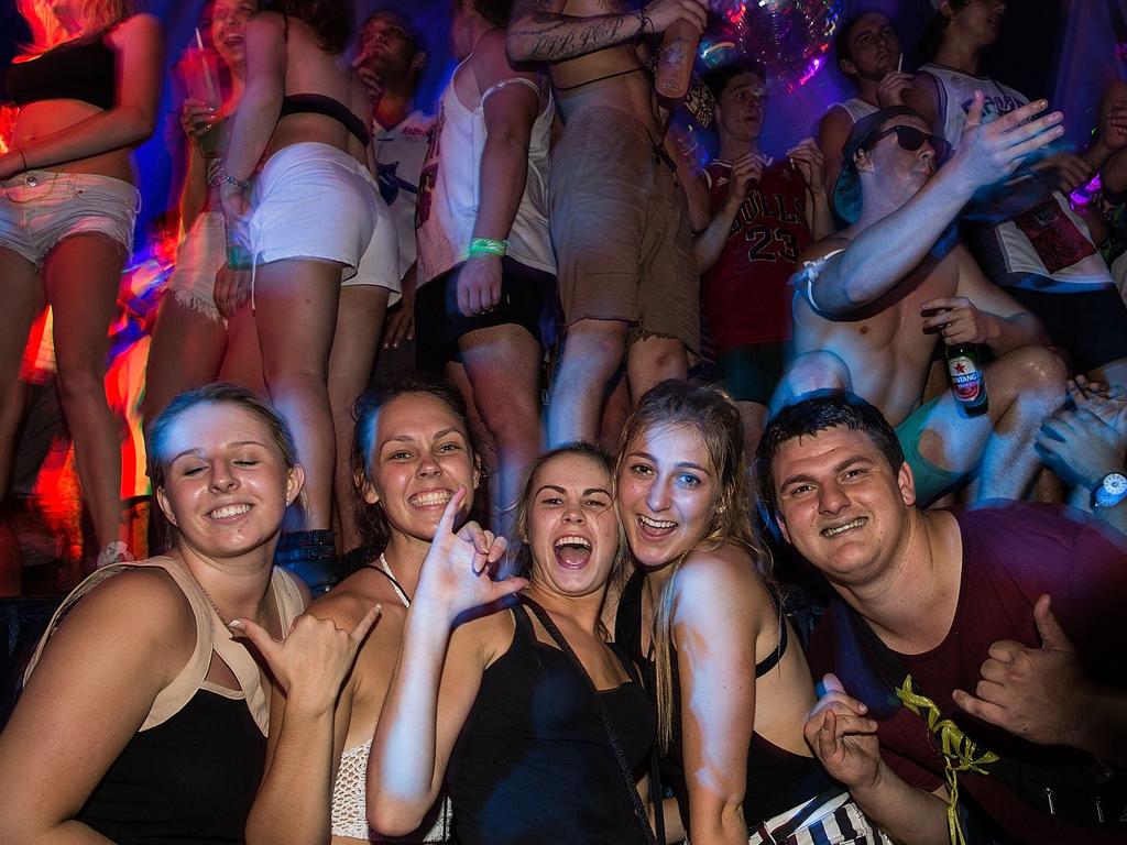 Teen tourists pose during Australian ‘Schoolies’ celebrations in Kuta. Picture: Getty Images