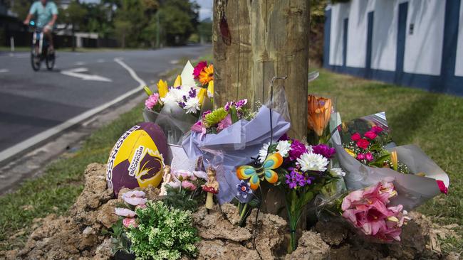 The crash site at the corner of Enmore Street and Reservoir Road where a 20-year-old woman was killed when the car she was travelling in hit a power pole. Picture: Brian Cassey