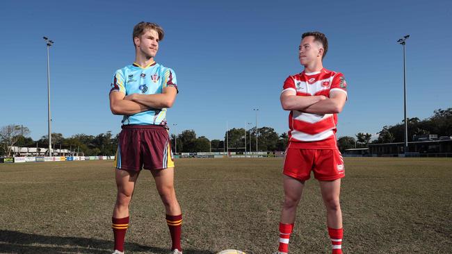 Blake Mozer, left, as a shoolboy with Keebra Park SHS. He is pictured with outstanding Titans prospect Tom Weaver (PBC SHS). Picture Glenn Hampson