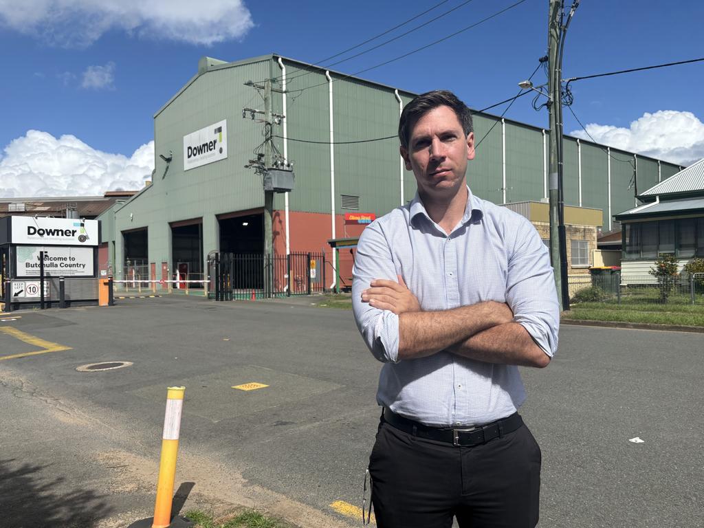 Bundaberg Labor MP and Opposition spokesman for manufacturing Tom Smith outside Maryborough's Downer rail factory on Friday.