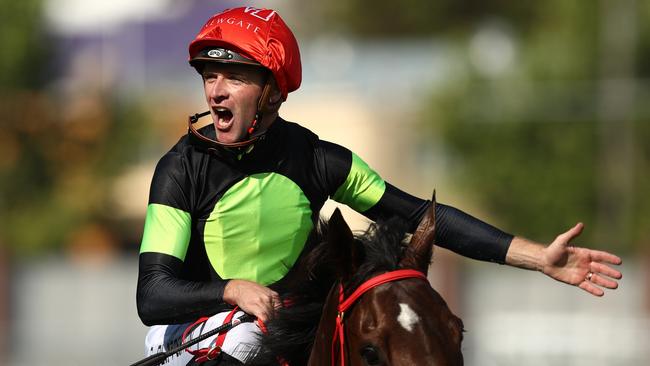 Sam Clipperton celebrates after winning The Everest. Picture: Jason McCawley/Getty Images