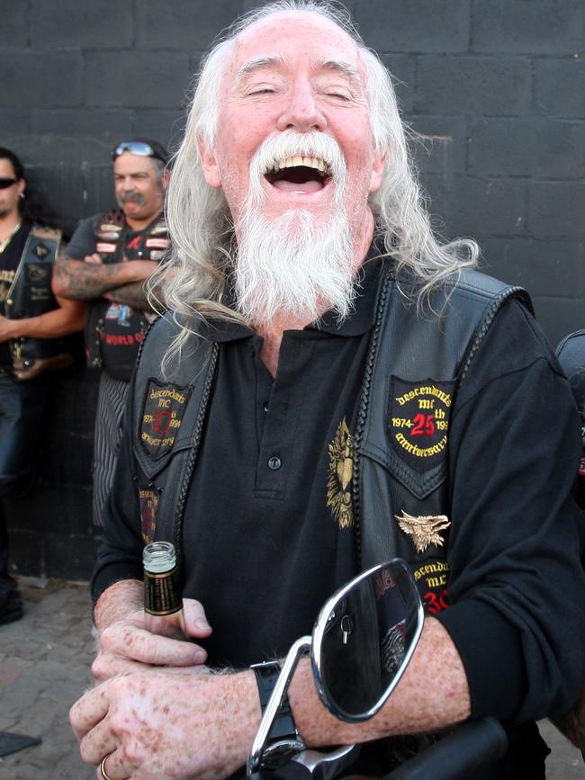 Tom Mackie at Descendants Motorcycle Club headquarters.