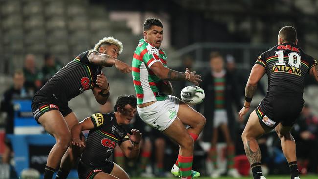 It was a night to forget for Latrell Mitchell coming up with several errors before being sin binned late in the game. Picture: Brett Costello