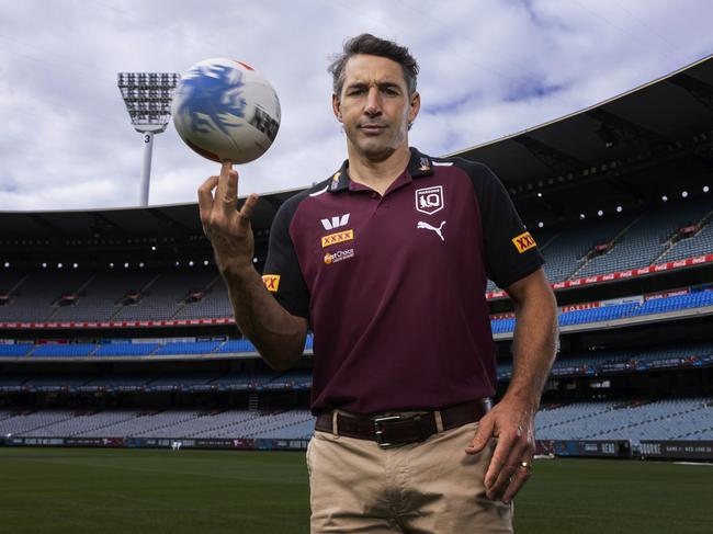 MELBOURNE, AUSTRALIA - APRIL 16: QLD Maroons head coach Billy Slater poses for a photograph during the 2024 State of Origin Series Launch at Melbourne Cricket Ground on April 16, 2024 in Melbourne, Australia. (Photo by Daniel Pockett/Getty Images)