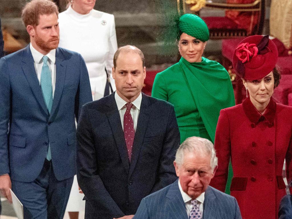 Harry and Meghan’s last walk out of Westminster was an awkward affair. Picture: Phil Harris / POOL / AFP.