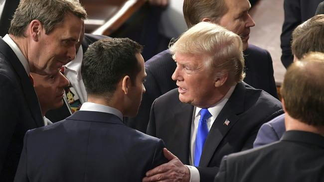 US President Donald Trump greets supporters after his State of the Union address. Picture: AFP