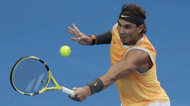 Rafael Nadal of Spain in action during his men's singles final match against Novak Djokovic of Serbia at the Australian Open. Picture: AAP