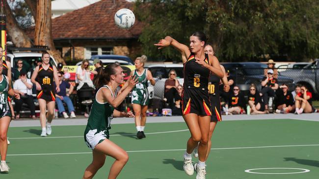 St Joseph's Elli Leydin gets a pass in under pressure. St Joseph's v Bell Park GFNL Netball. Picture: Alan Barber