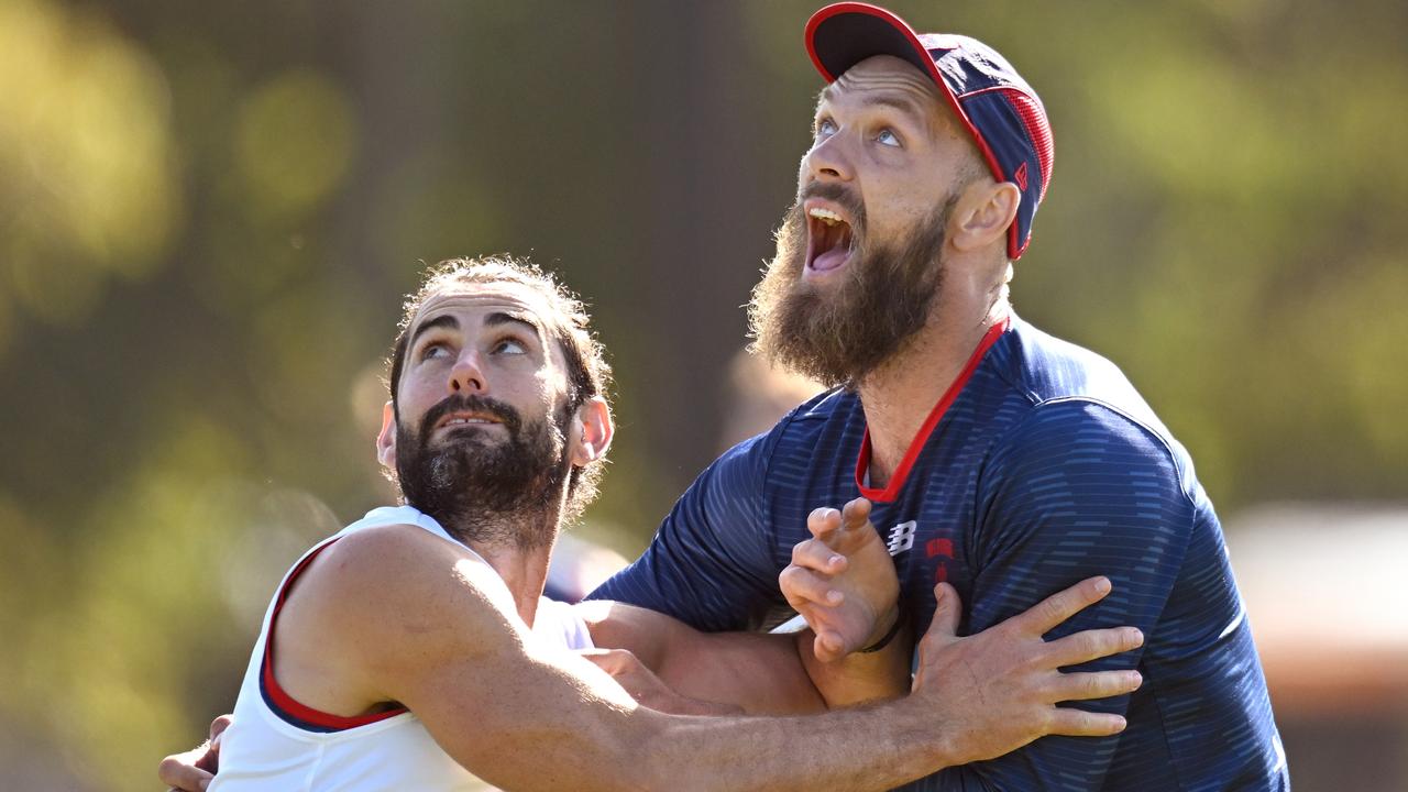 Brodie Grundy and Max Gawn train together at Melbourne. Picture: Morgan Hancock