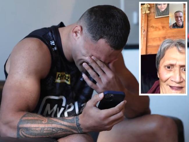 Preston Riki was brought to tears telling his grandma. Photo: Twitter