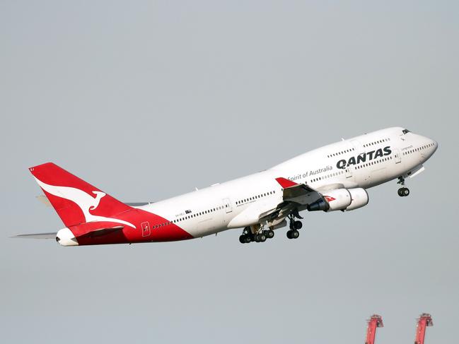 Pictured from Brighton Le Sands is the Qantas 747 plane VH-OEJ as it departs Sydney for the last time.Picture: Christian Gilles