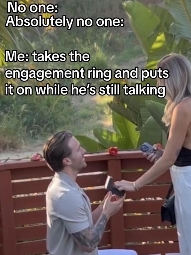 A soon-to-be bride snatched her engagement ring out of its box mid-proposal. Picture: TikTok