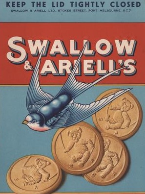 A label from a large grocery store tin manufactured by Swallow and Ariell in the 1940s. Picture: Museums Victoria