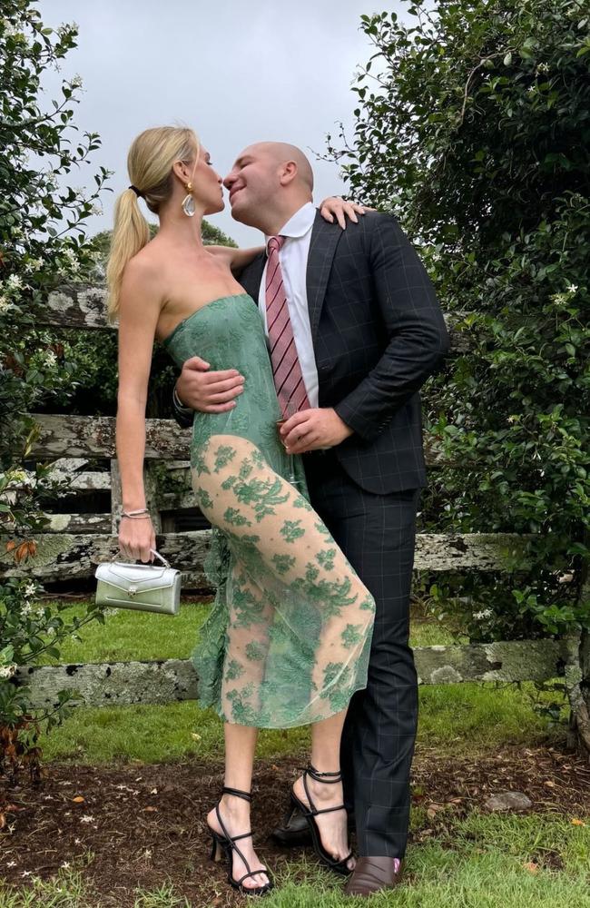 Bernadette Fahey and her husband Jordan Sukkar were guests at the wedding of Anthony Bell and Annika Martyn in Noosa.