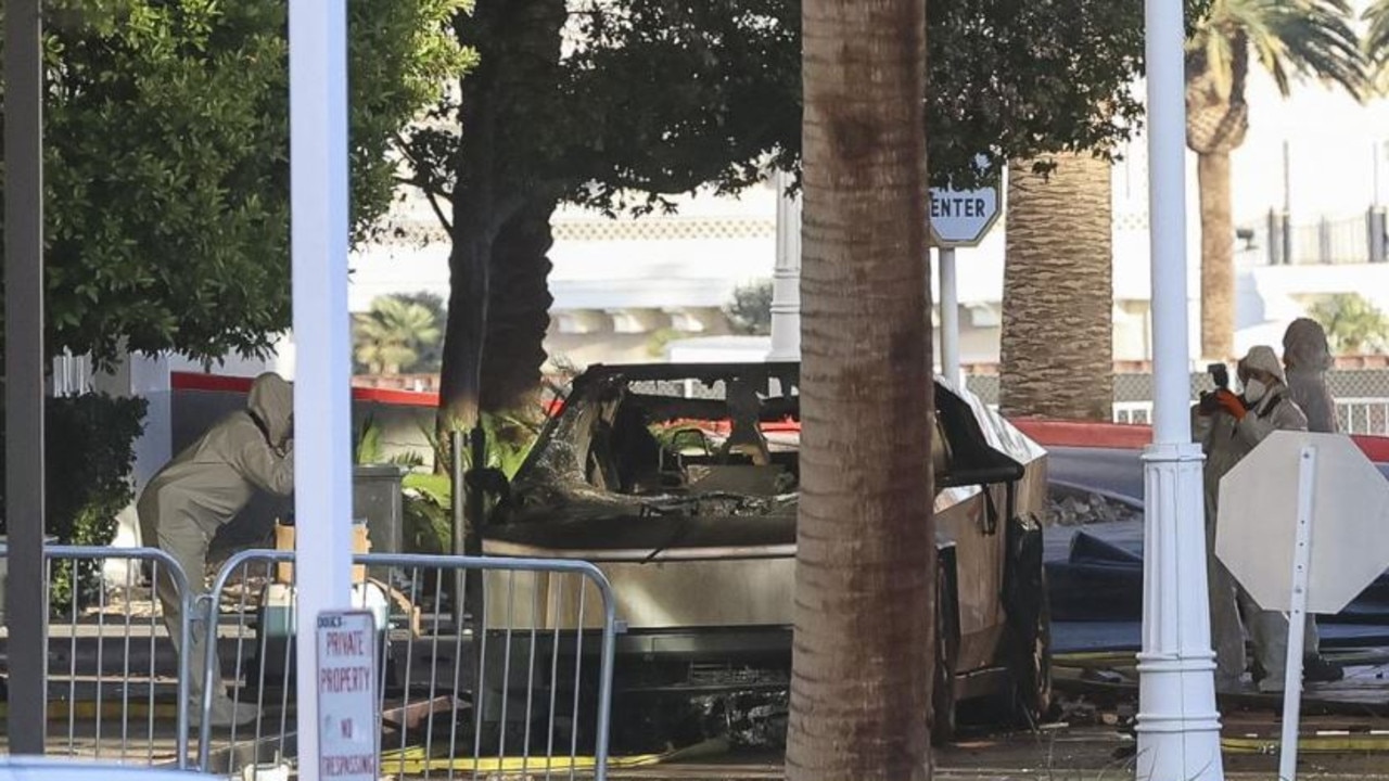 Investigators photograph a Tesla Cybertruck that exploded outside the lobby of President-elect Donald Trump's hotel. Picture: Wade Vandervort/AFP