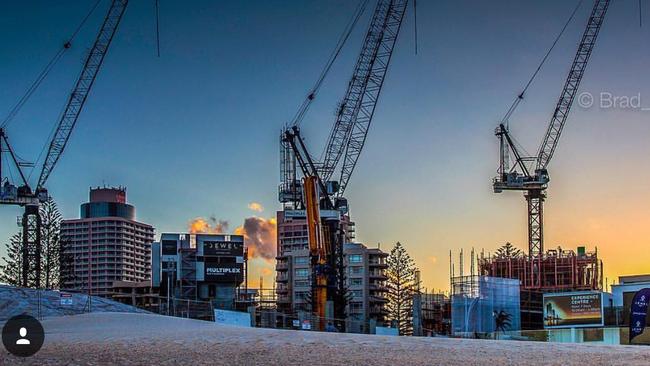 The towers rising from the Broadbeach site. Photo: Brad Aulsebrook