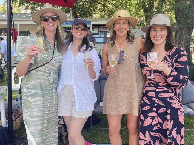 Charlotte, Mackenzie, Kate and Erika at the 2025 Hanging Rock Races. Picture: Himangi Singh