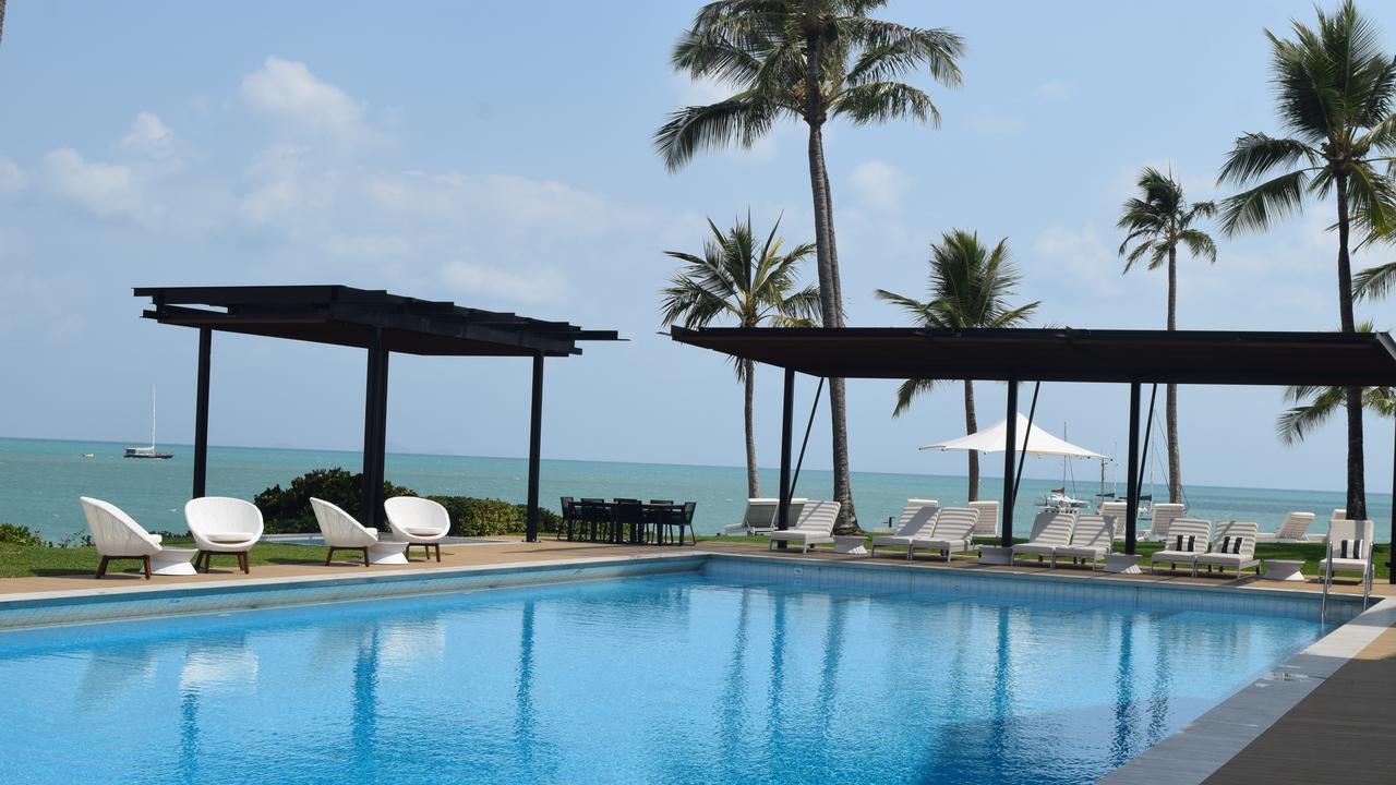 The pool area at the freshly-renovated Coral Sea Marina Resort hotel.