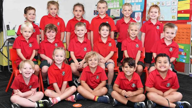 My First Year: Woongarra State School Prep G. Back row from left: Harper, Noah, Fletcher, Issac, Nathan, Amani. Middle row from left: Liam, Kai, Jaxon, Connor, Hannah, Katarina. Front row from left: Grace, Elsie, Hudson, Dakota. Picture: Patrick Woods.