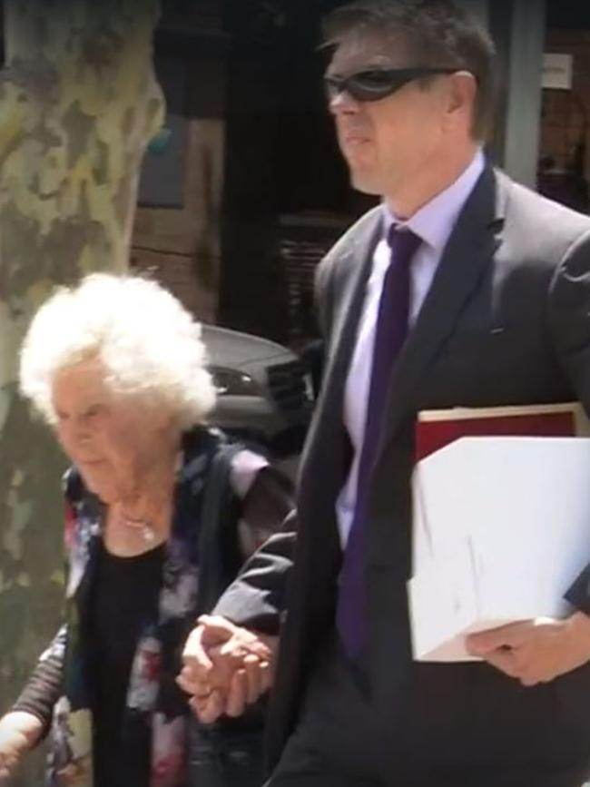 101-year-old Elva McBay gave evidence before Dawson’s committal hearing in Sydney via audiovisual link. Picture: Channel 9.