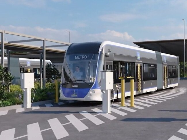 An artist's impression of how the new Brisbane Metro electric bus charging depot in Rochedale will look once it is operational next year.  Photo: Supplied.