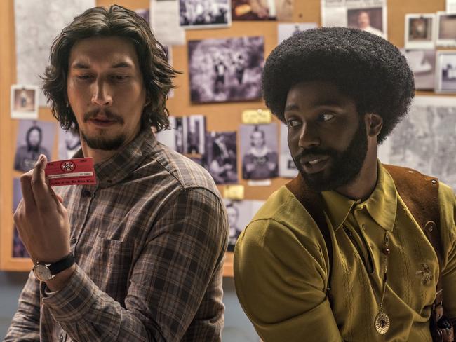 Adam Driver and John David Washington in a scene from BlacKkKlansman. Picture: David Lee/Focus Features