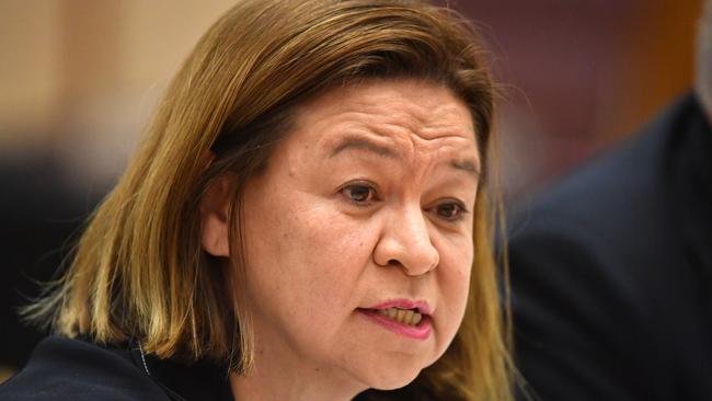 **FILE** A Tuesday, October 24, 2017 image reissued Monday, September 24, 2018 of former ABC managing director Michelle Guthrie during Senate Estimates at Parliament House in Canberra. ABC managing director Michelle Guthrie has been sacked effective immediately because it was "not in the best interests" of the broadcaster for her to stay in the job. Board chairman Justin Milne said the transition to a new leader could be disruptive but discussions had been under way for several months. (AAP Image/Mick Tsikas) NO ARCHIVING