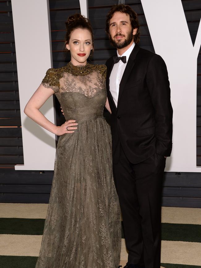 Kat Dennings and Josh Groban arrive at the 2015 Vanity Fair Oscar Party. Picture: AP