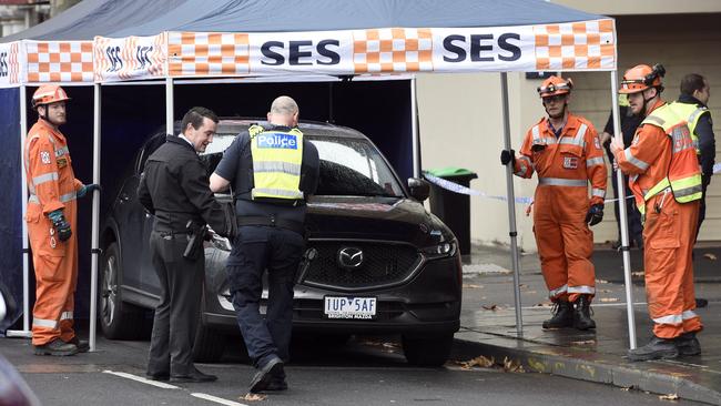 The crime scene established by police on Flinders Street on Thursday. Picture: NCA NewsWire / Andrew Henshaw